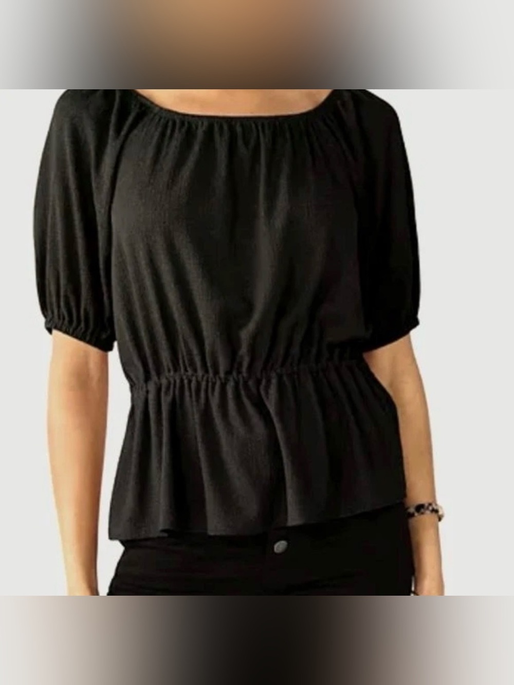 Nine West Black Short Sleeve Peplum Blouse